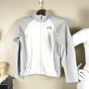 Gray White Lightweight The North Face Fleece Full Zipper Jacket Small